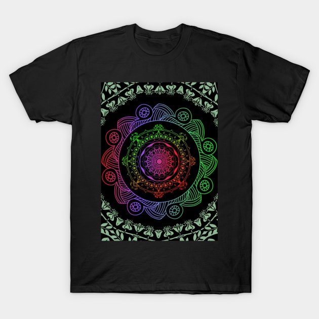 Black Green Red and Violet Mandala Graphic Hindi Art  Design T-Shirt by WonderfulHumans